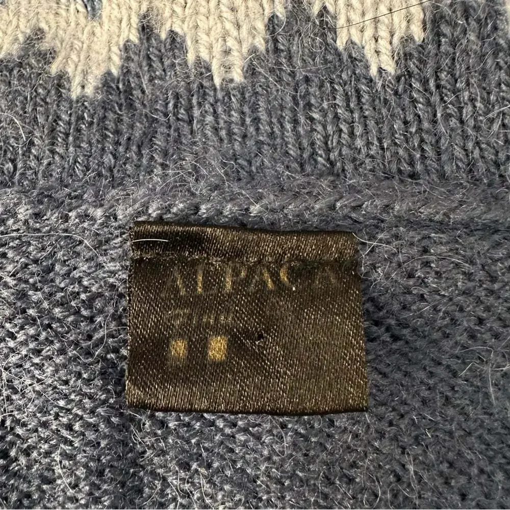 Alpaca Connection Peru Alpaca Cardigan Blue Fair Isle Cabincore Winter Large